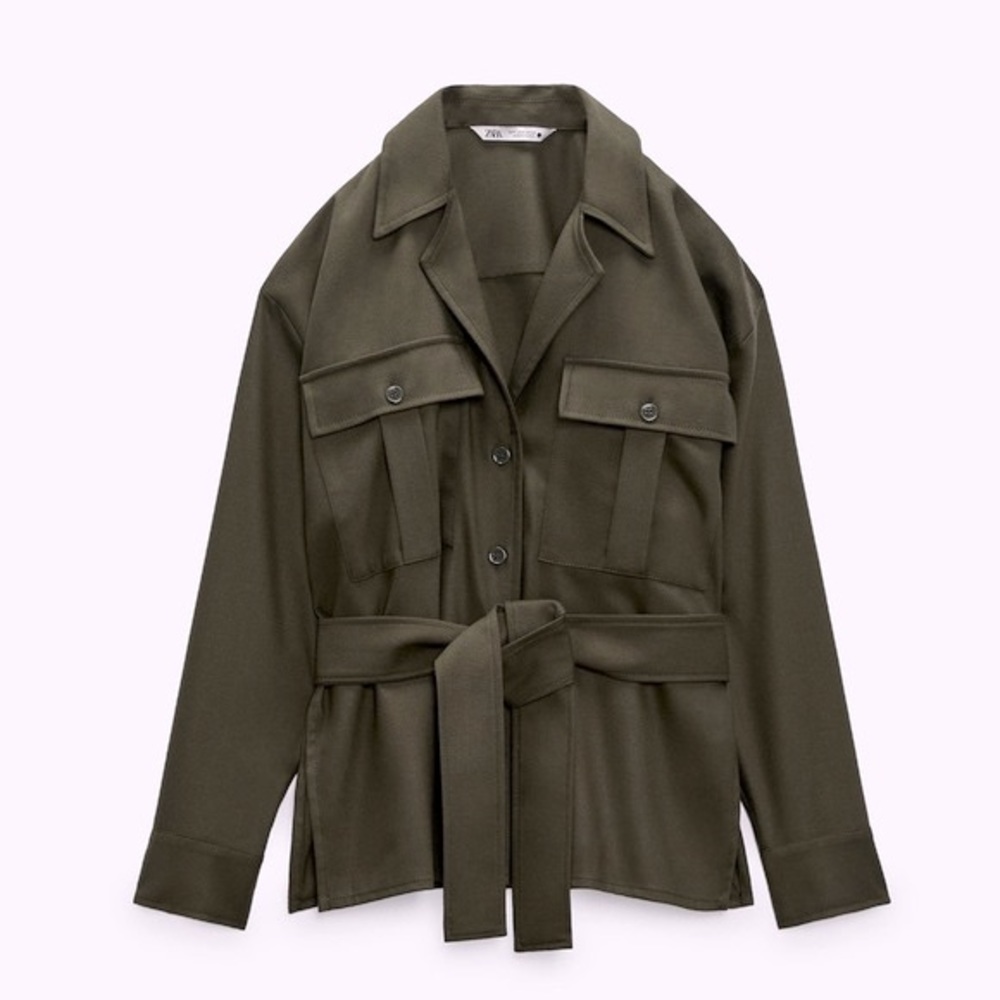 Zara Oversized Utility Cargo Botton Down Shirt Army Green size XSmall